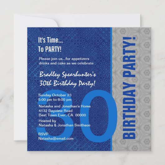 Invitation 30e anniversaire Moderne Bleu et Argent S300 (Devant)
