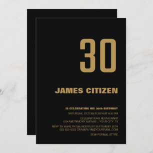 Invitation 30e anniversaire Moderne minimaliste Black Gold Pa