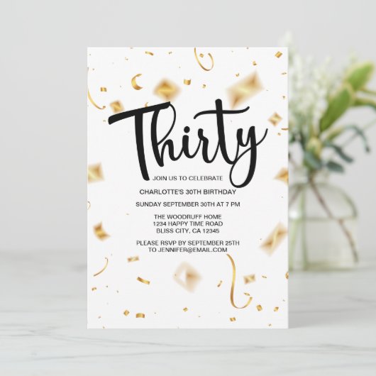 Invitation 30e anniversaire moderne noir blanc | Anniversaire (Debout devant)