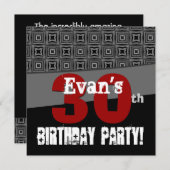 Invitation 30e anniversaire Motif noir et blanc pour lui (Devant / Derrière)