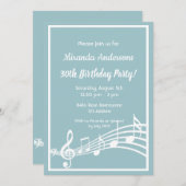 Invitation 30e anniversaire musique note turquoise bleu (Devant / Derrière)