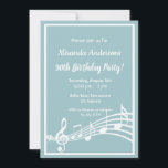Invitation 30e anniversaire musique note turquoise bleu<br><div class="desc">Faisons la fête et dansons ! Une carte d'invitation branchée et moderne pour 30ème anniversaire. arrière - plan turquoise de couleur bleu clair,  avec cadre blanc et notes musicales,  lettres blanches. Modèles pour vos informations de fête. Retour : notes de musique.</div>
