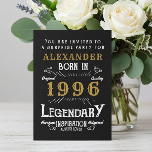 Invitation 30e Anniversaire Né 1996 Noir Or Rétro Vintage