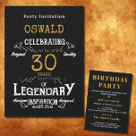 Invitation 30e anniversaire Né légendaire Black Gold Retro<br><div class="desc">Pour ceux qui fêtent leur 30e anniversaire, nous avons l'invitation idéale de fête d'anniversaire avec une sensation vintage. L'arrière - plan noir avec un design de typographie vintage blanc et or est simple et élégant avec une touche rétro. Customisez facilement le texte de ce cadeau d'anniversaire en utilisant le modèle...</div>