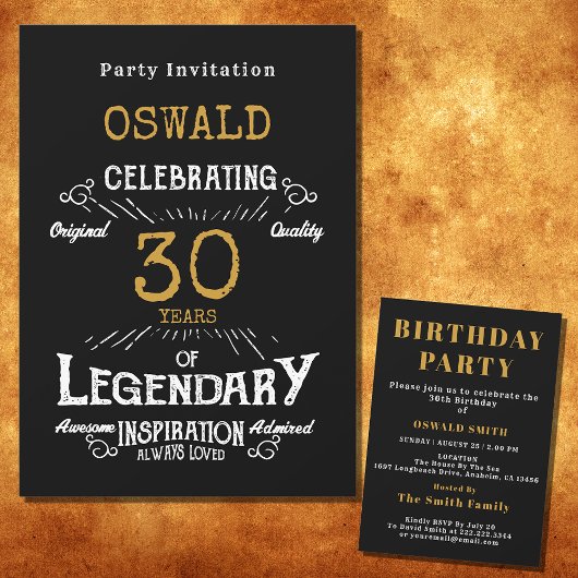 Invitation 30e anniversaire Né légendaire Black Gold Retro
