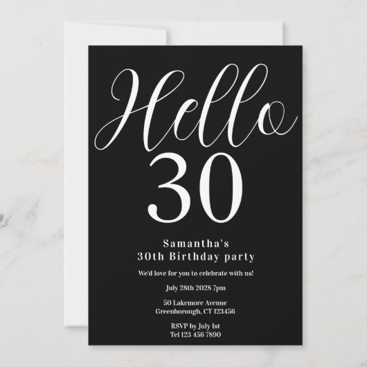 Invitation 30e anniversaire Noir Blanc Chic Anniversaire (Devant)