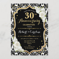 Invitation 30e Anniversaire - Noir Blanc Or