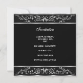 Invitation 30e Anniversaire Noir Blanc Rayure Fleur Argentée (Dos)