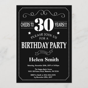 Invitation 30e anniversaire Noir et blanc tableau de bord