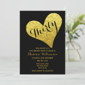 Invitation 30e anniversaire Noir et Faux Or Coeur (Debout devant)