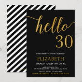 Invitation 30e anniversaire Noir et Or Bonjour 30 (Devant / Derrière)