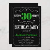 Invitation 30e anniversaire Noir et Vert Chalkboard (Devant / Derrière)