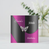Invitation 30e anniversaire Noir Pink Plum Purple Papillon (Debout devant)