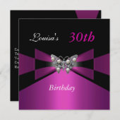 Invitation 30e anniversaire Noir Plum Purple Papillon Invitat (Devant / Derrière)