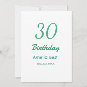 Invitation 30E ANNIVERSAIRE NOM DATE GRAS RÉTRO turquoise sim