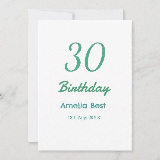 Invitation 30E ANNIVERSAIRE NOM DATE GRAS RÉTRO turquoise sim (Devant)