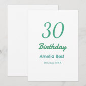 Invitation 30E ANNIVERSAIRE NOM DATE GRAS RÉTRO turquoise sim (Devant / Derrière)