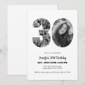 Invitation 30e anniversaire Numéro 30 photo Collage noir blan (Devant / Derrière)