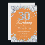 Invitation 30e anniversaire Orange et Silver Diamond<br><div class="desc">Invitation du 30e anniversaire. Diamant de strass orange et argent. Élégant invitation de Bassorh Anniversaire. Anniversaire adulte. Femmes Anniversaire. Hommes Anniversaire. Pour plus de personnalisation,  cliquez sur le bouton "Customiser" et utilisez notre outil de conception pour modifier ce modèle.</div>