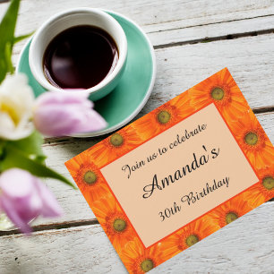 Invitation 30e anniversaire orangé fête florale