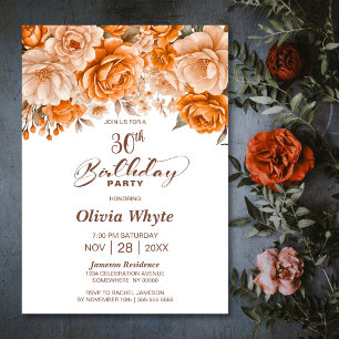 Invitation 30e anniversaire Orange Rose Floral Party