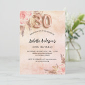 Invitation 30e anniversaire pampas herbe fleurs d'or rose (Debout devant)