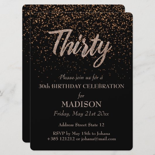 Invitation 30e anniversaire Parties scintillant d'or (Devant / Derrière)