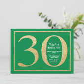 Invitation 30e anniversaire Parties scintillant verte et or (Debout devant)