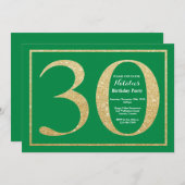 Invitation 30e anniversaire Parties scintillant verte et or (Devant / Derrière)