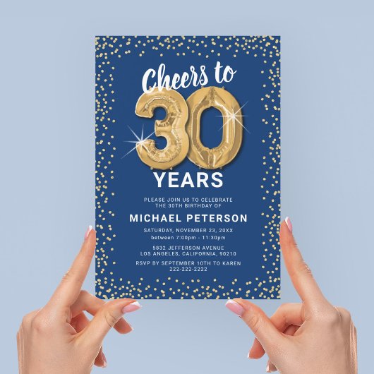 Invitation 30e Anniversaire Party Blue Gold