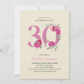 Invitation 30e anniversaire Peony rose Floral Numéro 30 (Devant)