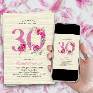 Invitation 30e anniversaire Peony rose Floral Numéro 30