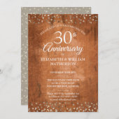 Invitation 30e Anniversaire Perle Coeurs en Bois Rustique Con (Devant / Derrière)