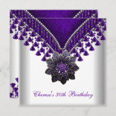 Invitation 30e Anniversaire Perles violettes blanc (Devant / Derrière)