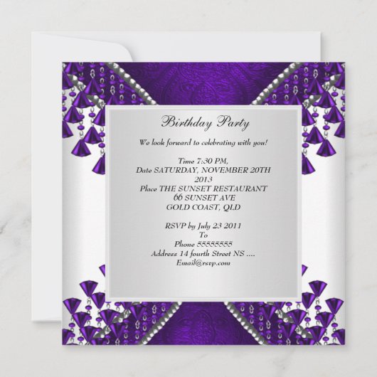 Invitation 30e Anniversaire Perles violettes blanc (Dos)