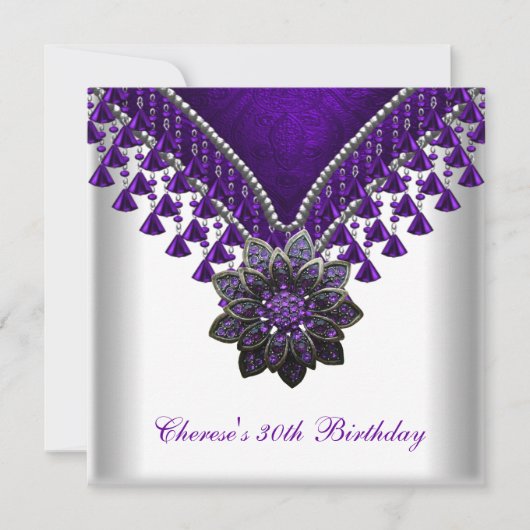 Invitation 30e Anniversaire Perles violettes blanc (Devant)