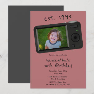 Invitation 30e anniversaire photo vintage 90's années 90 fill
