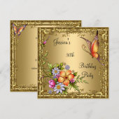 Invitation 30e anniversaire Pink Floral Butterfly Bronze Or (Devant / Derrière)
