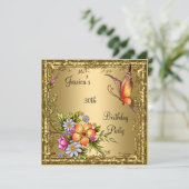 Invitation 30e anniversaire Pink Floral Butterfly Bronze Or (Debout devant)
