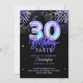 Invitation 30e anniversaire pour lui Blue Fireworks Foil Ball (Devant)