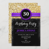 Invitation 30e anniversaire - Purple Black Gold - TOUTE ANNÉE (Devant / Derrière)