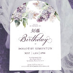 Invitation 30e anniversaire Purple Spring Lilac Arc de fleurs<br><div class="desc">Des lilas mauve à l'aquarelle douce créent une jolie invitation au printemps à l'anniversaire de 30 ans. La calligraphie ajoute une esthétique élégante. Cette invitation de 30e anniversaire est disponible en version traditionnelle et téléchargeable. Il fait partie de la collection Purple Spring Lilac Flower. Il vous permet de choisir un...</div>