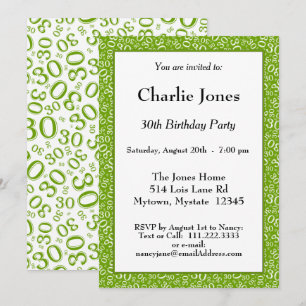 Invitation 30e anniversaire Random Number Motif Vert/Blanc