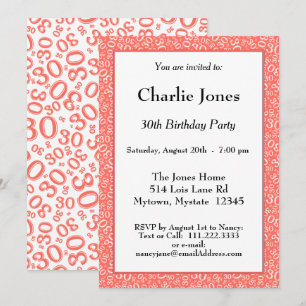 Invitation 30e anniversaire Random Numéro Motif Coral/Blanc