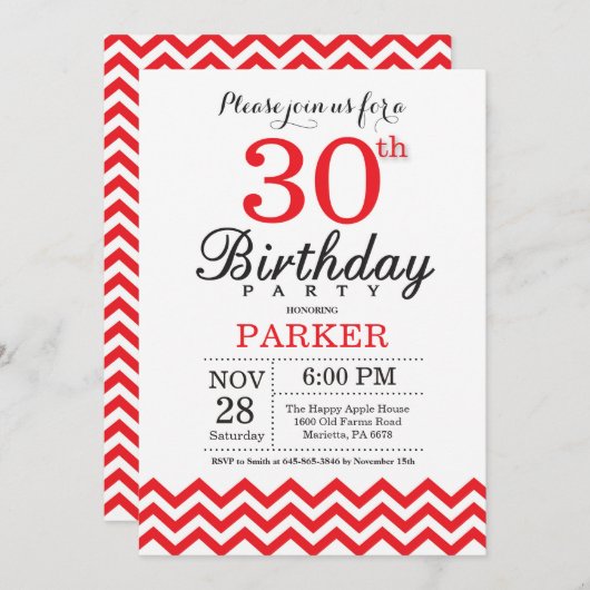 Invitation 30e anniversaire Red Chevron (Devant / Derrière)