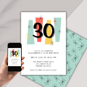 Invitation 30e anniversaire Retro Midsiècle moderne coloré