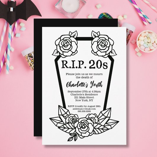 Invitation 30e anniversaire Rip 20s Cafin Rose Mort de la jeu