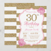 Invitation 30e anniversaire rose et or Floral (Devant / Derrière)
