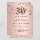 Invitation 30e anniversaire rose étoile rose or (Devant / Derrière)