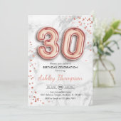 Invitation 30e anniversaire - Rose Gold Balloons effet marbre (Debout devant)